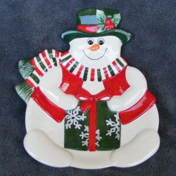 FITZ AND FLOYD Canape Plate, Holiday Snowman 2003, Original Package, 10x8.5" - Picture 1 of 8